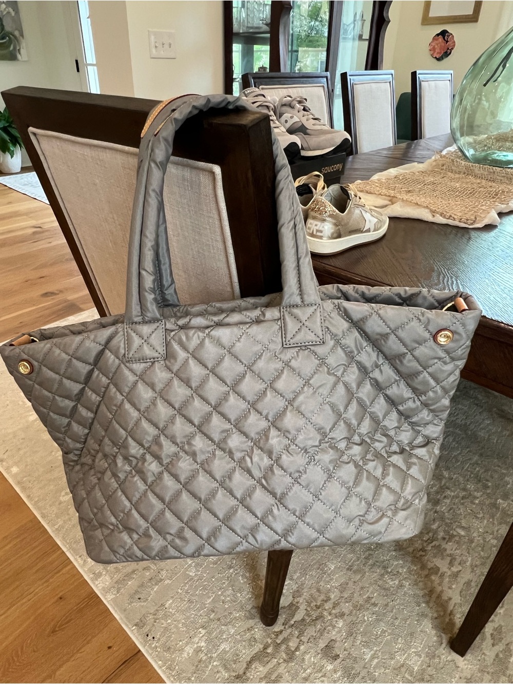 MZ Wallace Light Gray Quilted Tote with Gold Accents - Picture 3 of 6